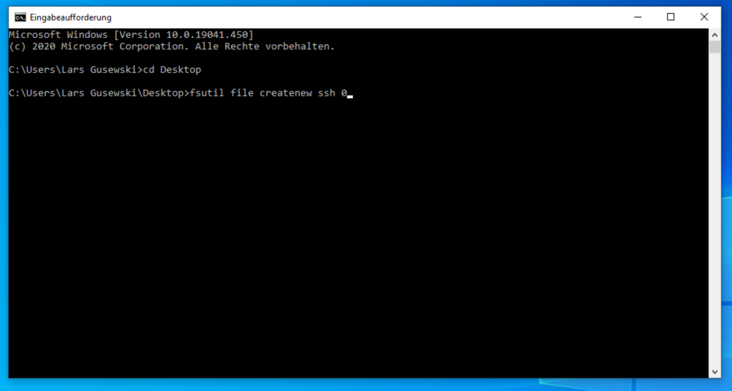 Bildschirmfoto Windows Eingabeaufforderung Ssh Starten