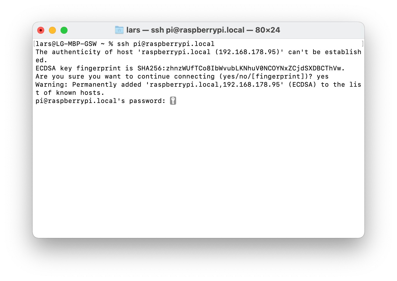 02 Bildschirmfoto Macos Terminal Raspberry Pi Ssh Anmeldung Passwort Eingeben