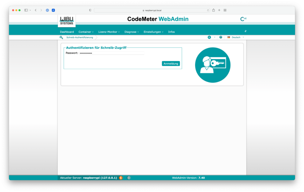 CodeMeter Anmelden für Schreibzugriff