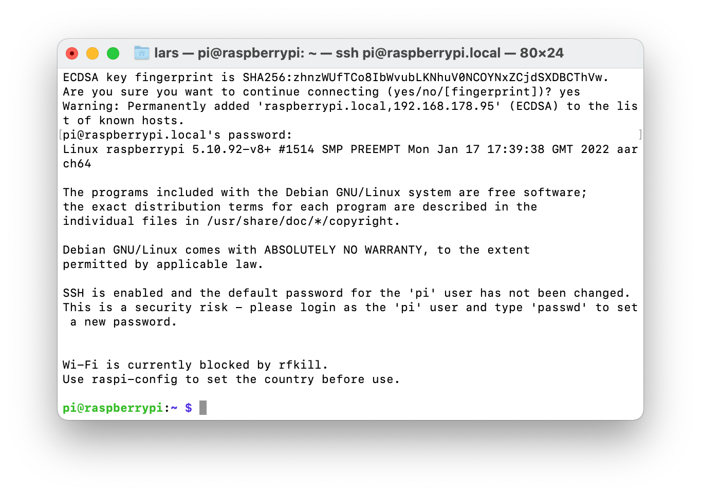 Bildschirmfoto Macos Terminal Raspberry Pi Ssh Passwort Aendern