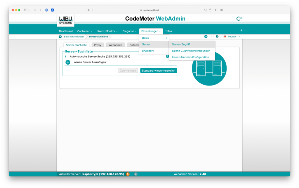 CodeMeter Webadmin Server Zugriff