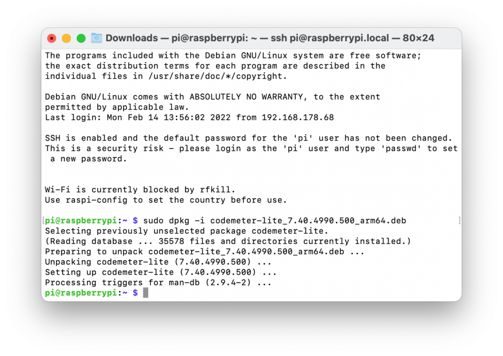 Fertig! So sollte die erfolgreiche CodeMeter Installation auf dem Raspberry Pi unter Mac Os aussehen.