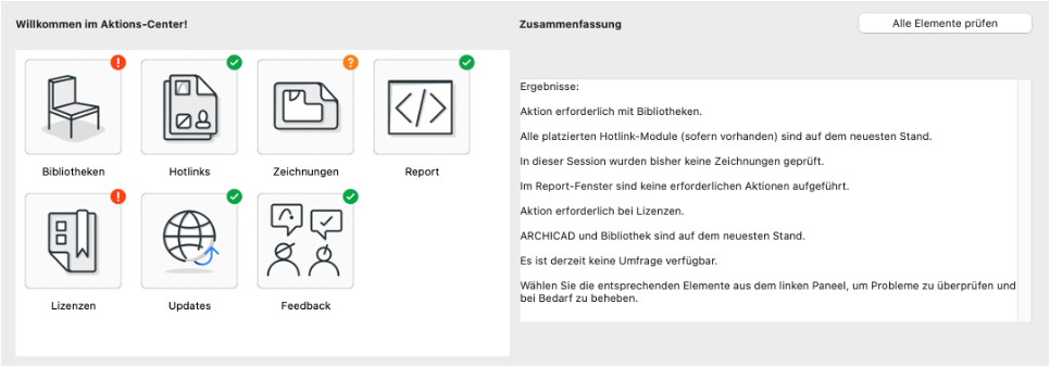 archicad aktions center bildschirmfoto