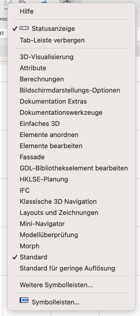 archicad pull down menu