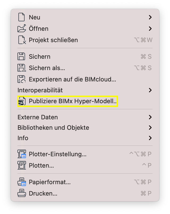 Publiziere BIMx Hyper-Modell