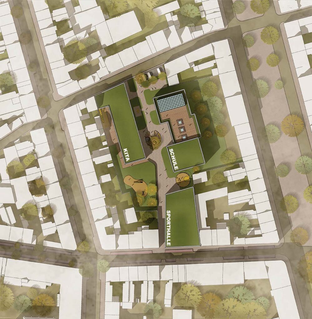 ein architektonischer bauplan präsentiert in einer luftaufnahme.
