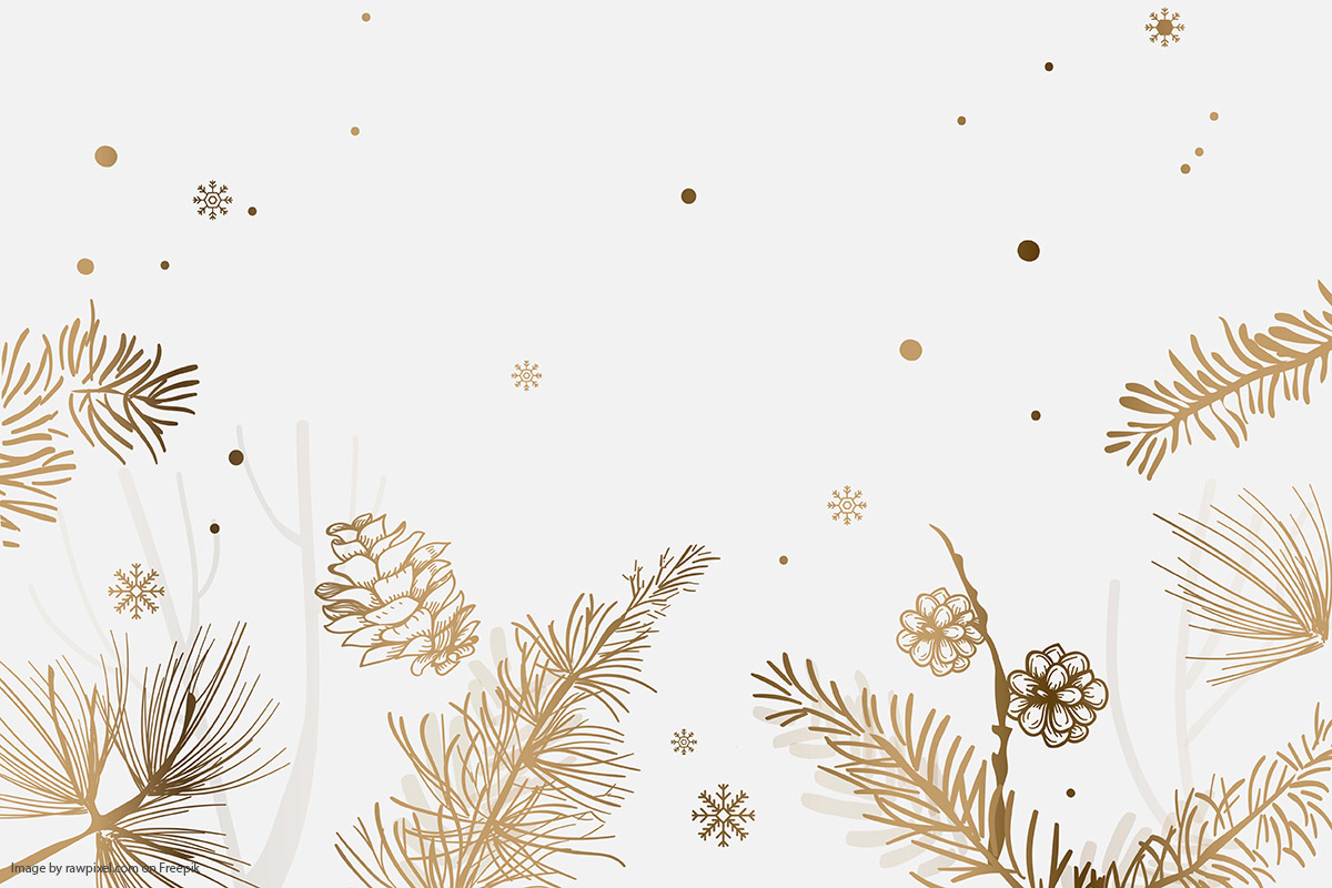 Ein goldener Weihnachtshintergrund mit Schneeflocken.