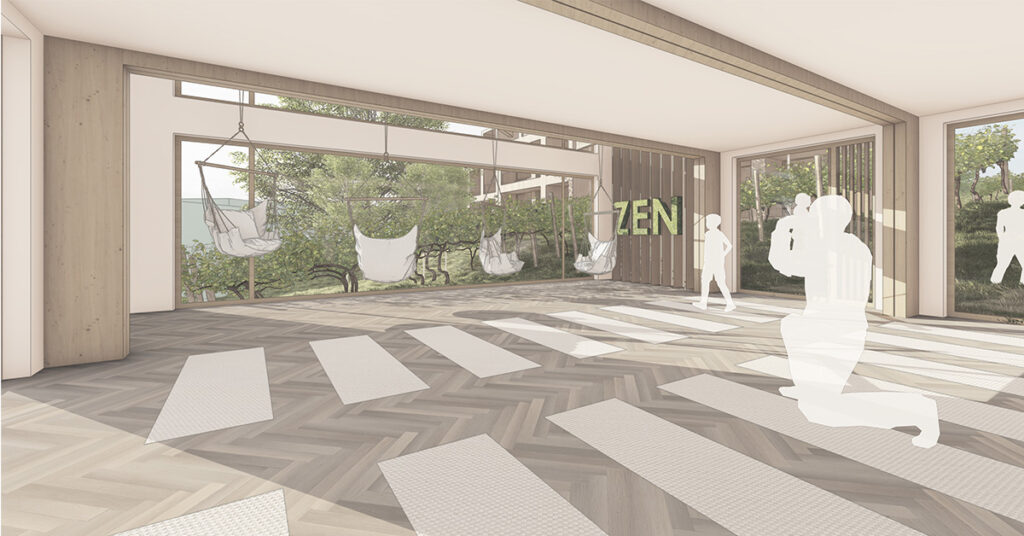 ein gerenderter raum mit mit archicad modellierten personen.