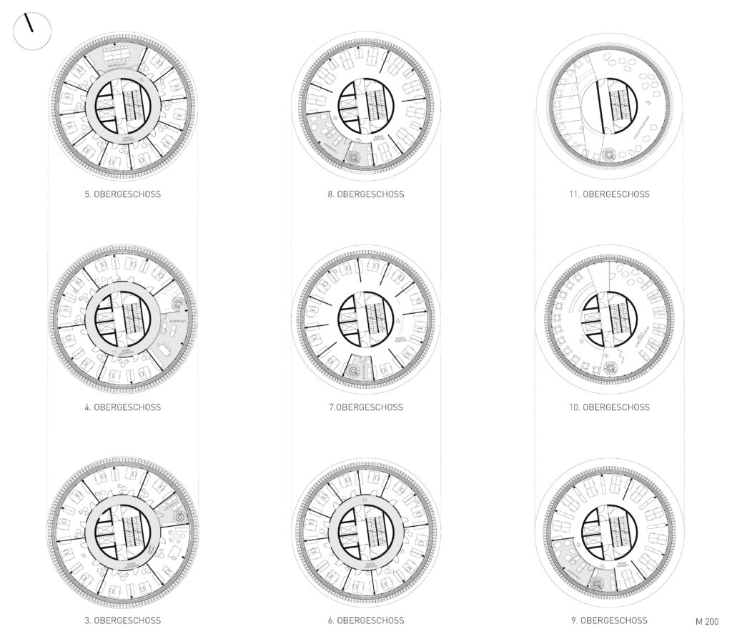 etagenanzeigen eines aufzugs mit ebenen vom 3. bis zum 11. stockwerk, entworfen für modeling monday mit archicad.