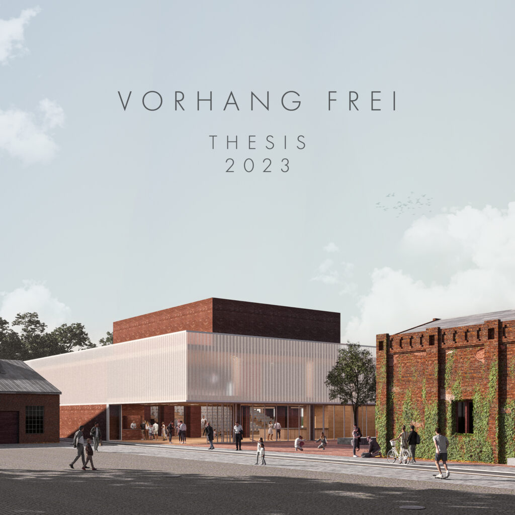 eine gebäudedarstellung, die „vorhang frei“ these 2022 zeigt, erstellt mit archicad modellierung.
