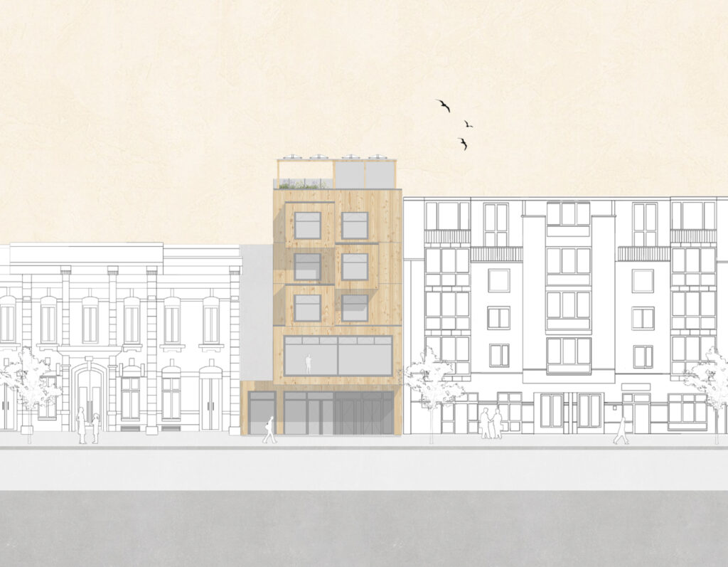 eine darstellung eines gebäudes auf einer straße mit archicad.