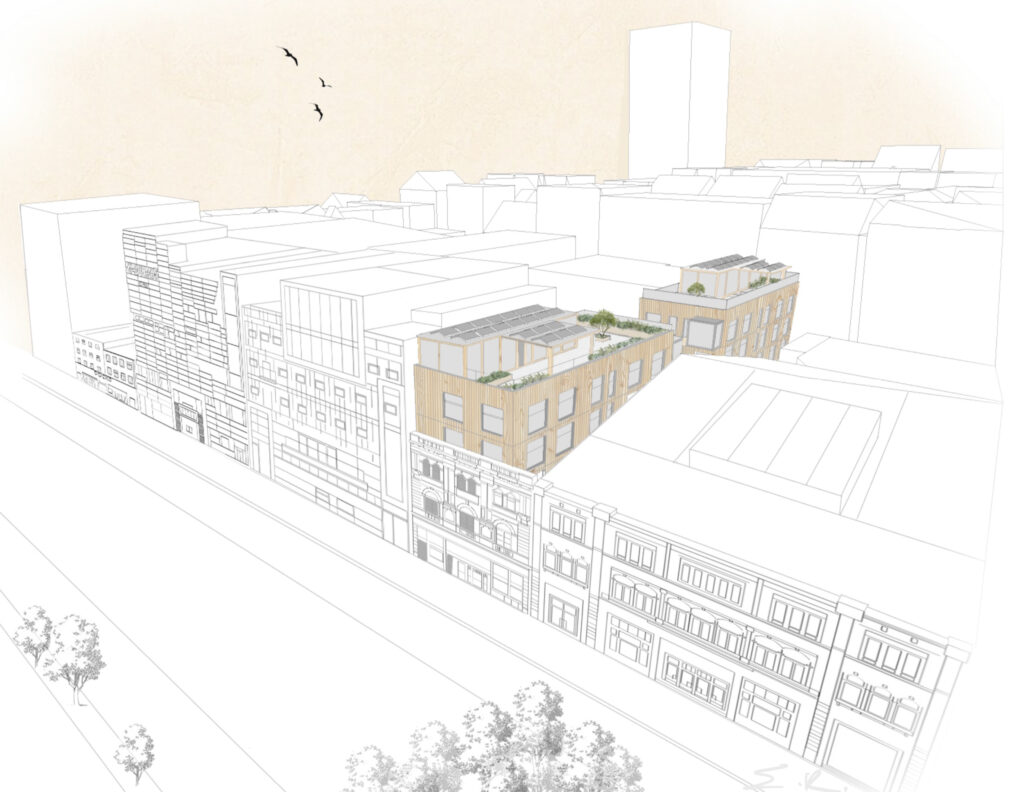 ein gebäudemodell, das ein mit archicad entworfenes dach zeigt.