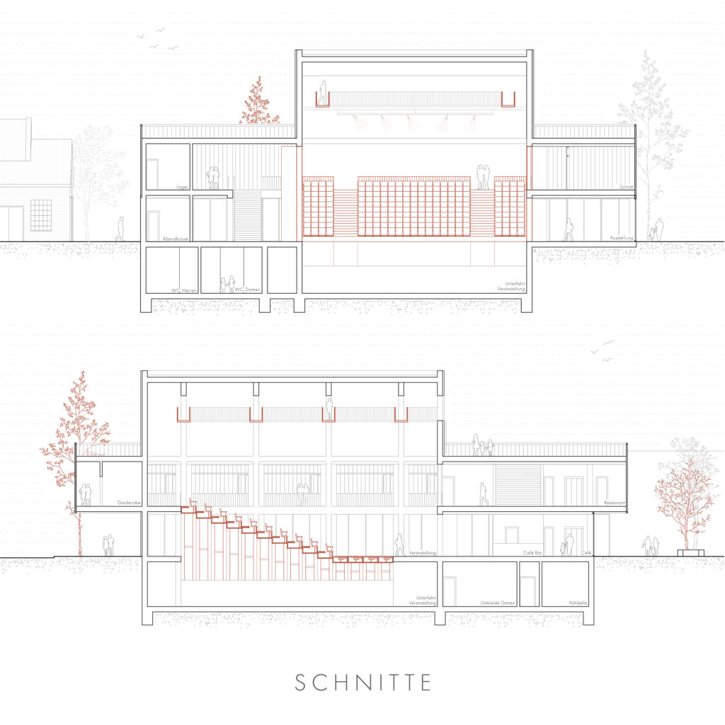 architekturmodell eines hauses mit zentraler treppe.