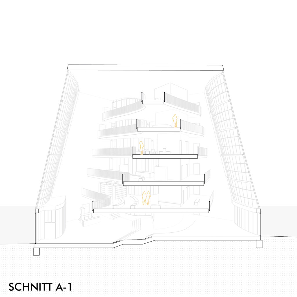 eine zeichnung eines gebäudes mit einer treppe darin, modelliert in archicad.