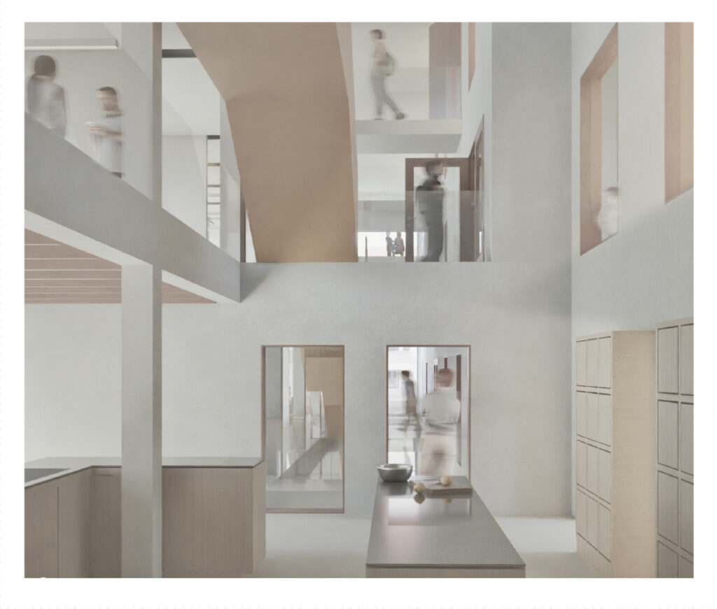 eine darstellung eines gebäudes mit treppen und einer küche, erstellt für modeling monday.