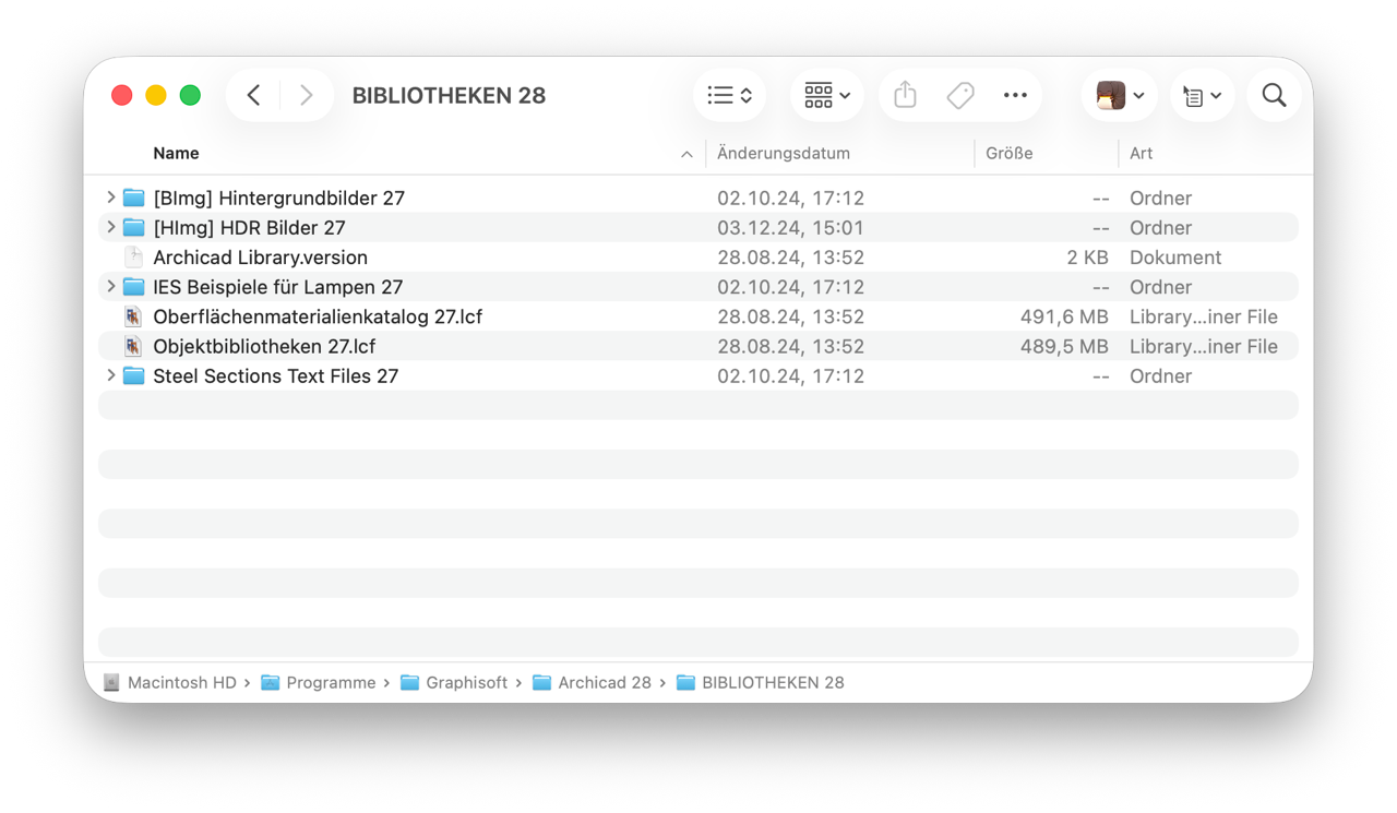 Archicad 28 Bibliotheken in Mac Os