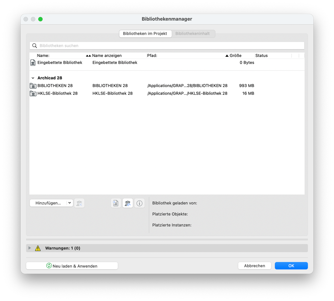 Bibliothekenmanager in Archicad 28