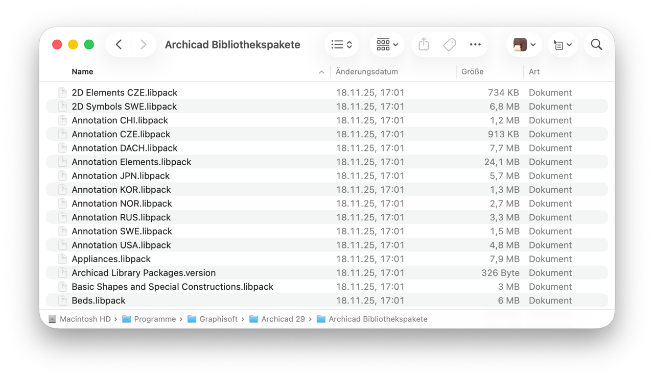 Archicad 29 libpacks bibliothekenpakete in mac os