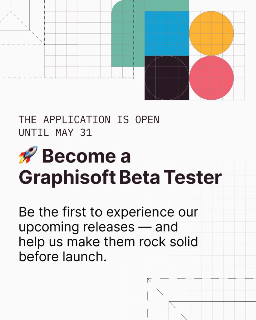 Promo-Grafik, die ankündigt, dass bis zum 31. Mai Bewerbungen für das Graphisoft Beta-Programm möglich sind, das Anwender dazu einlädt, 2026 Beta-Tester zu werden und die kommenden Versionen vor ihrer Markteinführung zu testen.
