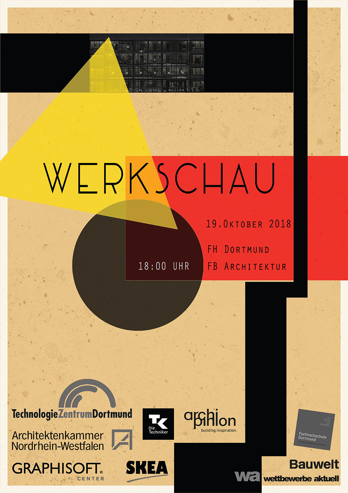 Ein Plakat mit dem Wort „workkschau“ bei der Absolventenfeier an der FH Dortmund.