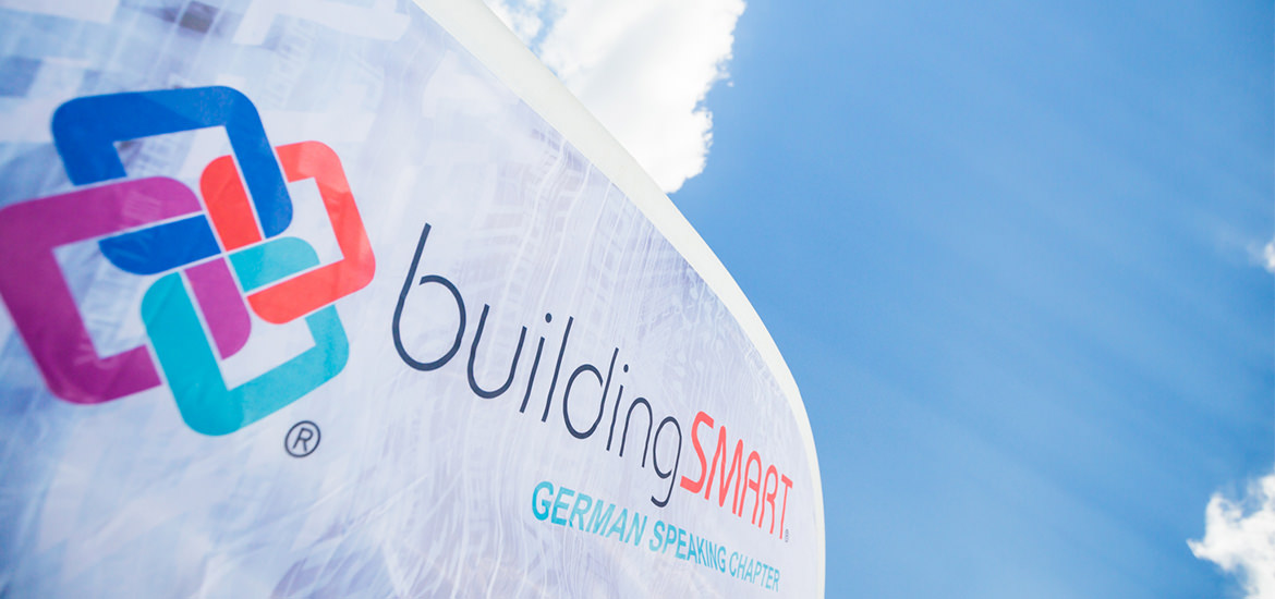 Ein Schild mit der Aufschrift „buildingSMART International Awards 2019!“