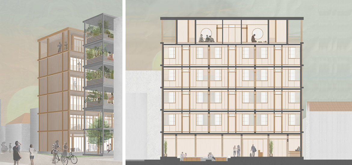 Zwei ARCHICAD-Renderings mit Menschen auf Fahrrädern.