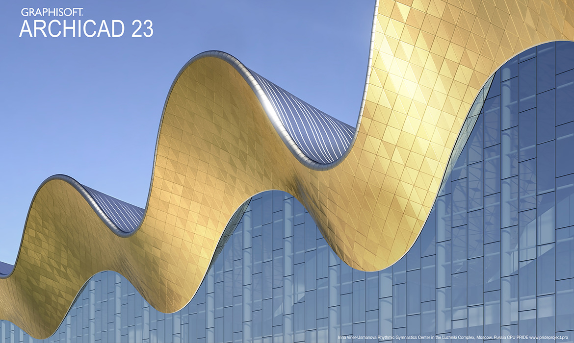 Eine goldene Welle ziert das Gebäude der ARCHICAD 23 Weltpremiere.