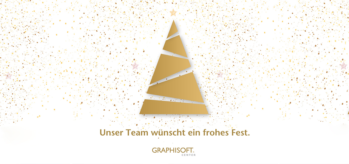 Ein Bild eines festlichen Weihnachtsbaums, geschmückt mit goldschimmerndem Konfetti.