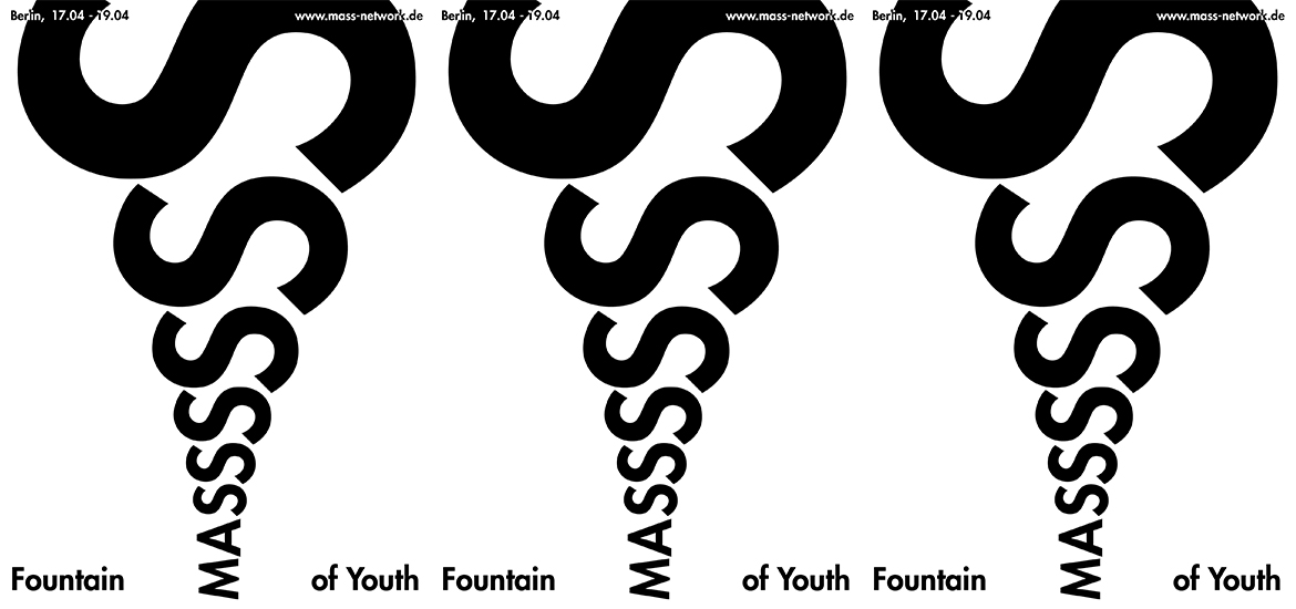 Drei schwarz-weiße Logos, die die MASS-Bewegung repräsentieren.