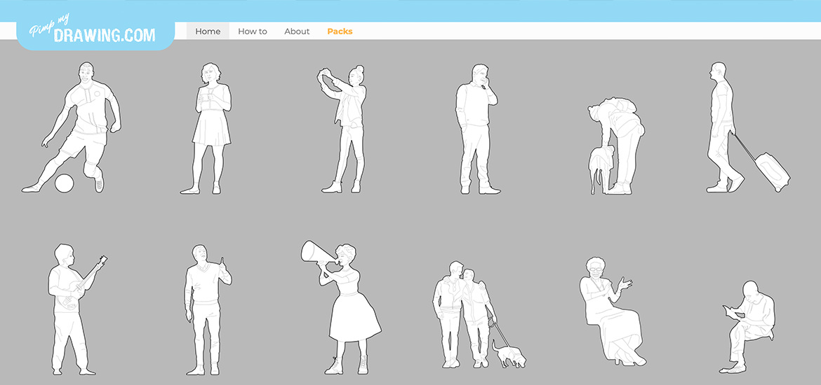 Eine Reihe von Silhouetten von Menschen in verschiedenen Posen, verbessert mit Pimpmydrawing.