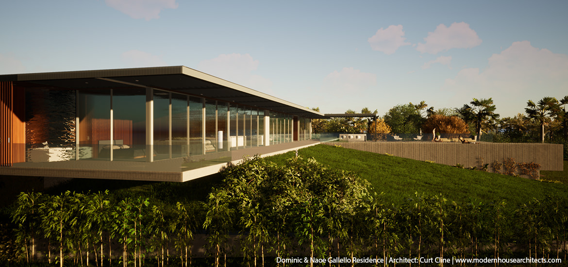 Ein modernes Haus am Hang präsentiert im 3D-Rendering während des Twinmotion 2020.1-Webinars.