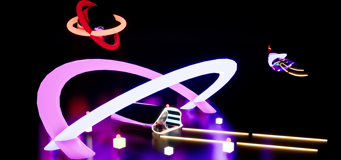Eine Gruppe von Neonskulpturen in einem dunklen Raum, erstellt mit ARCHICAD.