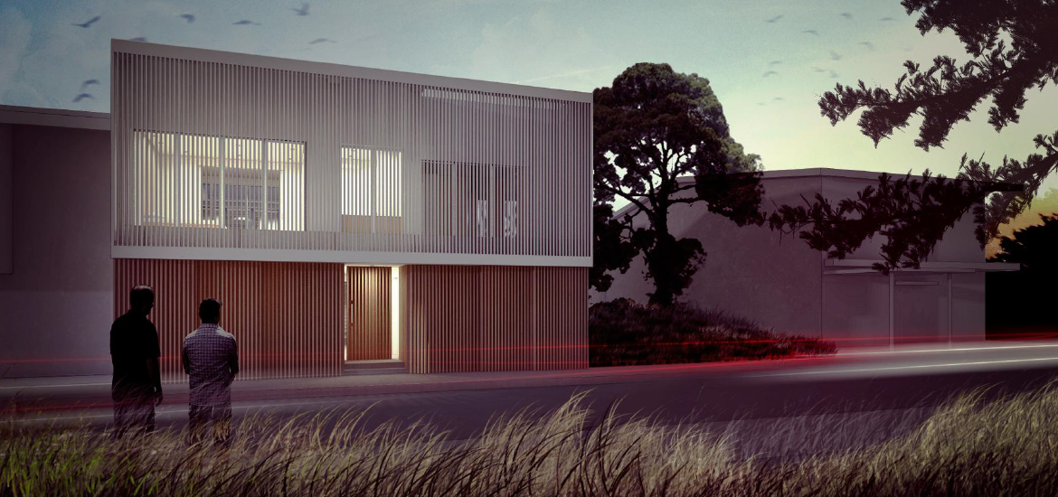Eine Darstellung eines Hauses mit zwei Personen davor, vorgestellt in den Neuen ARCHICAD-Beispielprojekten!